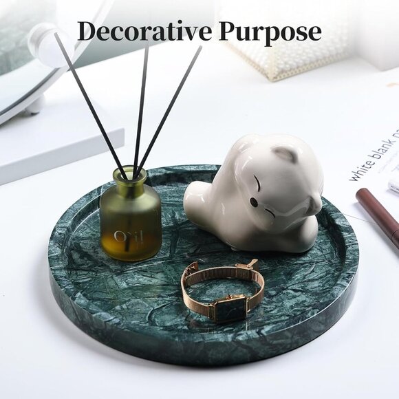 Real Natural Round Marble Tray for Bathroom, Genuine Marble Stone Vanity Tray, L - Picture 2 of 9